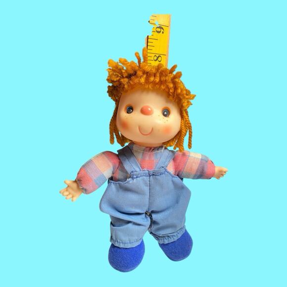 Vtg House of Lloyd Small Lollipop Doll Orange Yarn Hair Boy 8” Overalls Label - Picture 8 of 9